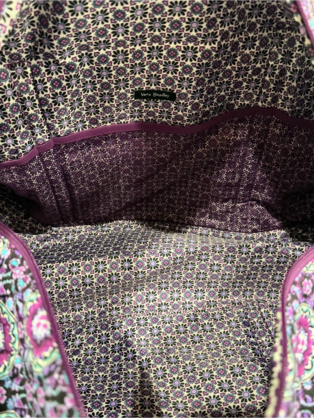 Vera Bradley Duffel Iconic Large Travel Duffel Carry On Purple Lilac Medallion - Picture 7 of 11
